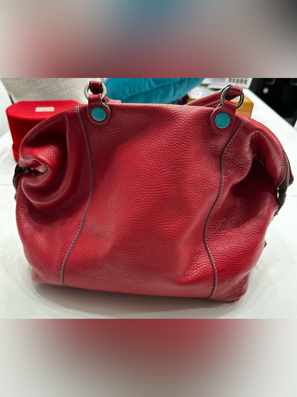 Gabs Italy Red Pebbled Leather Convertible Shoulder Bag Satchel